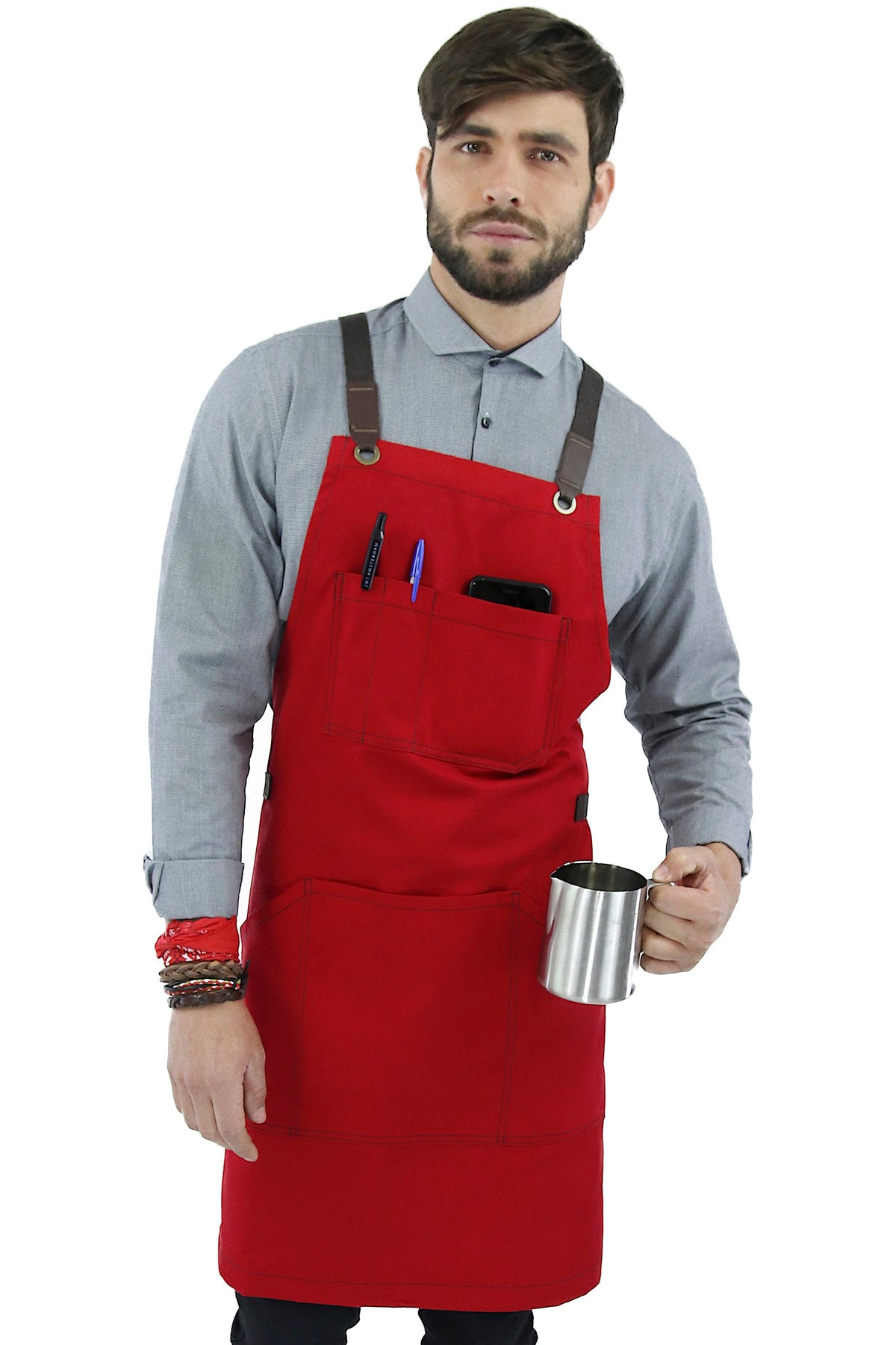 Work Apron - Professional Denim & Twill, Leather Trim, CrossBack, Chef, Bartender, Shop, Server - Under NY Sky