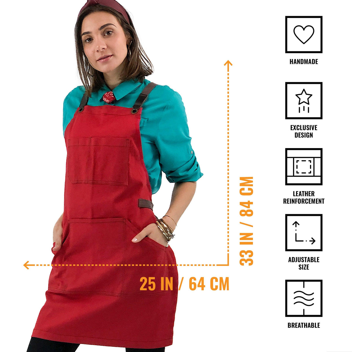 Work Apron - Professional Denim & Twill, Leather Trim, CrossBack, Chef, Bartender, Shop, Server - Under NY Sky
