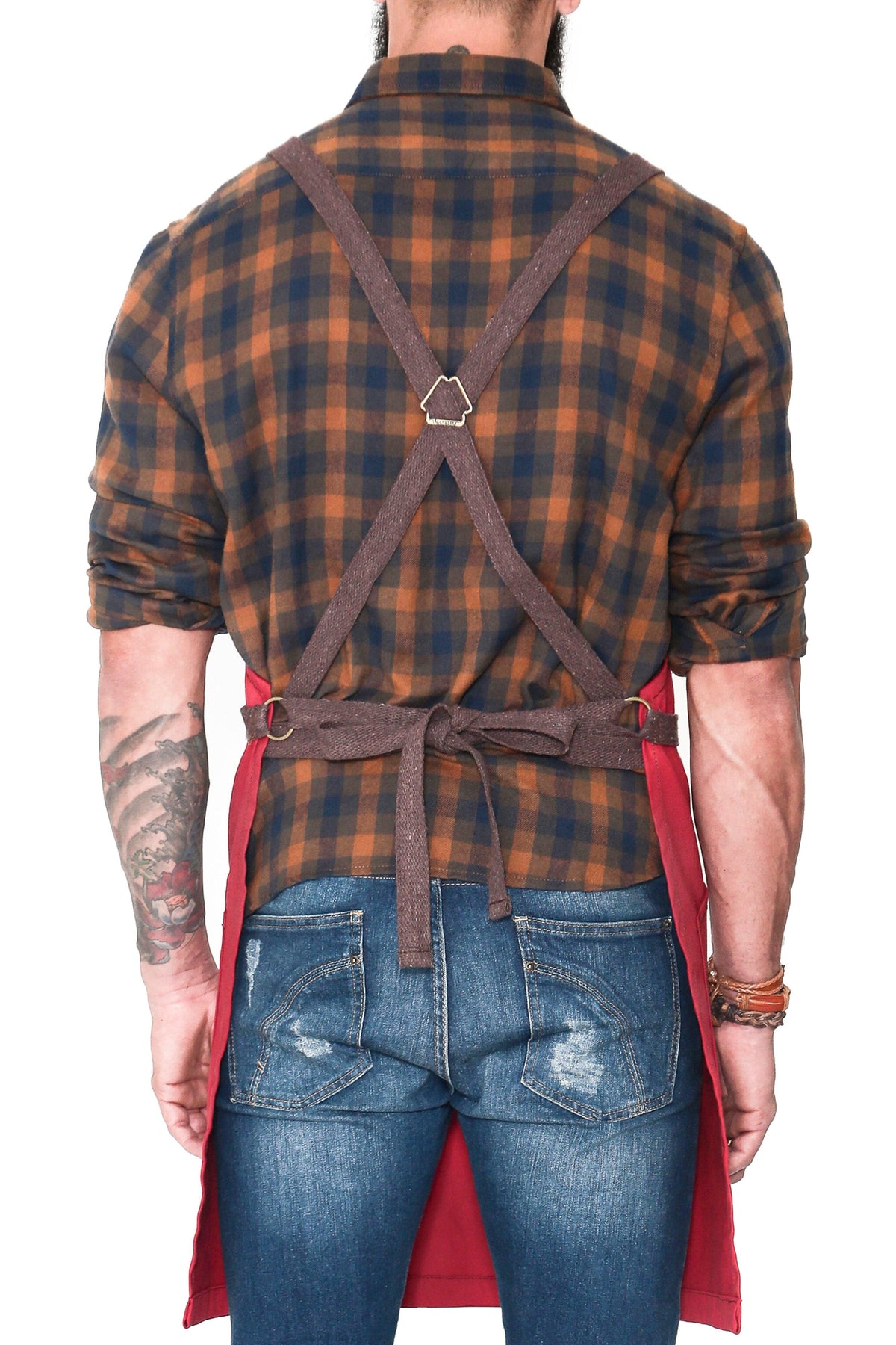 Work Apron - Professional Denim & Twill, Leather Trim, CrossBack, Chef, Bartender, Shop, Server - Under NY Sky