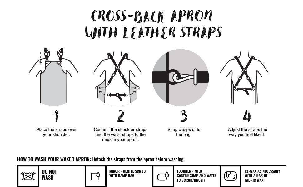 Leather Straps Apron - Denim or Waxed Canvas, CrossBack, Easy-Fastening - Carpenter, Shop, Work - Under NY Sky