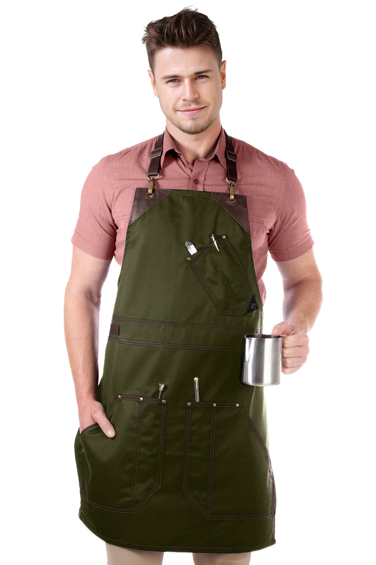 Barista Apron - Leather Straps &amp; Loops - Double Stitched  - Chef, Cook, Barista, Bartender -  Under NY Sky