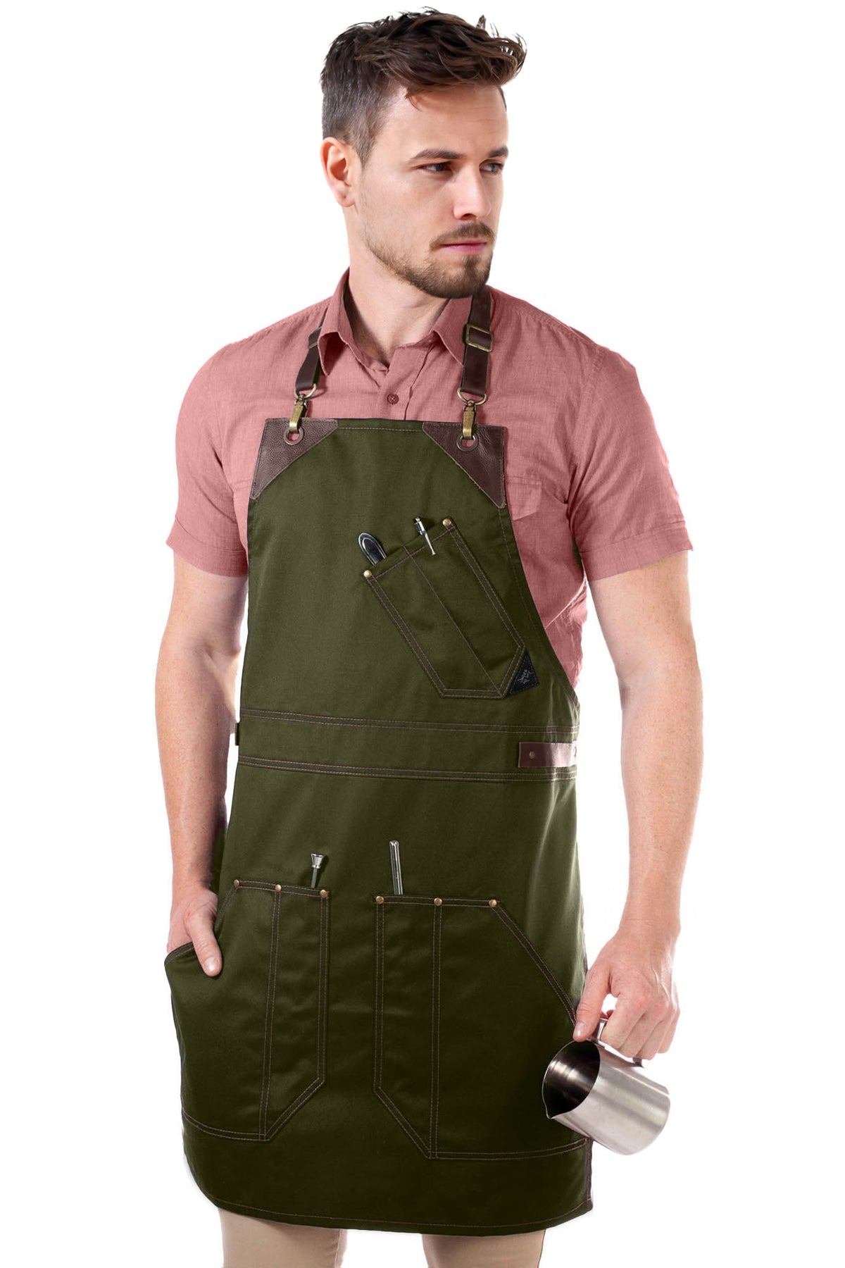 Barista Apron - Leather Straps &amp; Loops - Double Stitched  - Chef, Cook, Barista, Bartender -  Under NY Sky