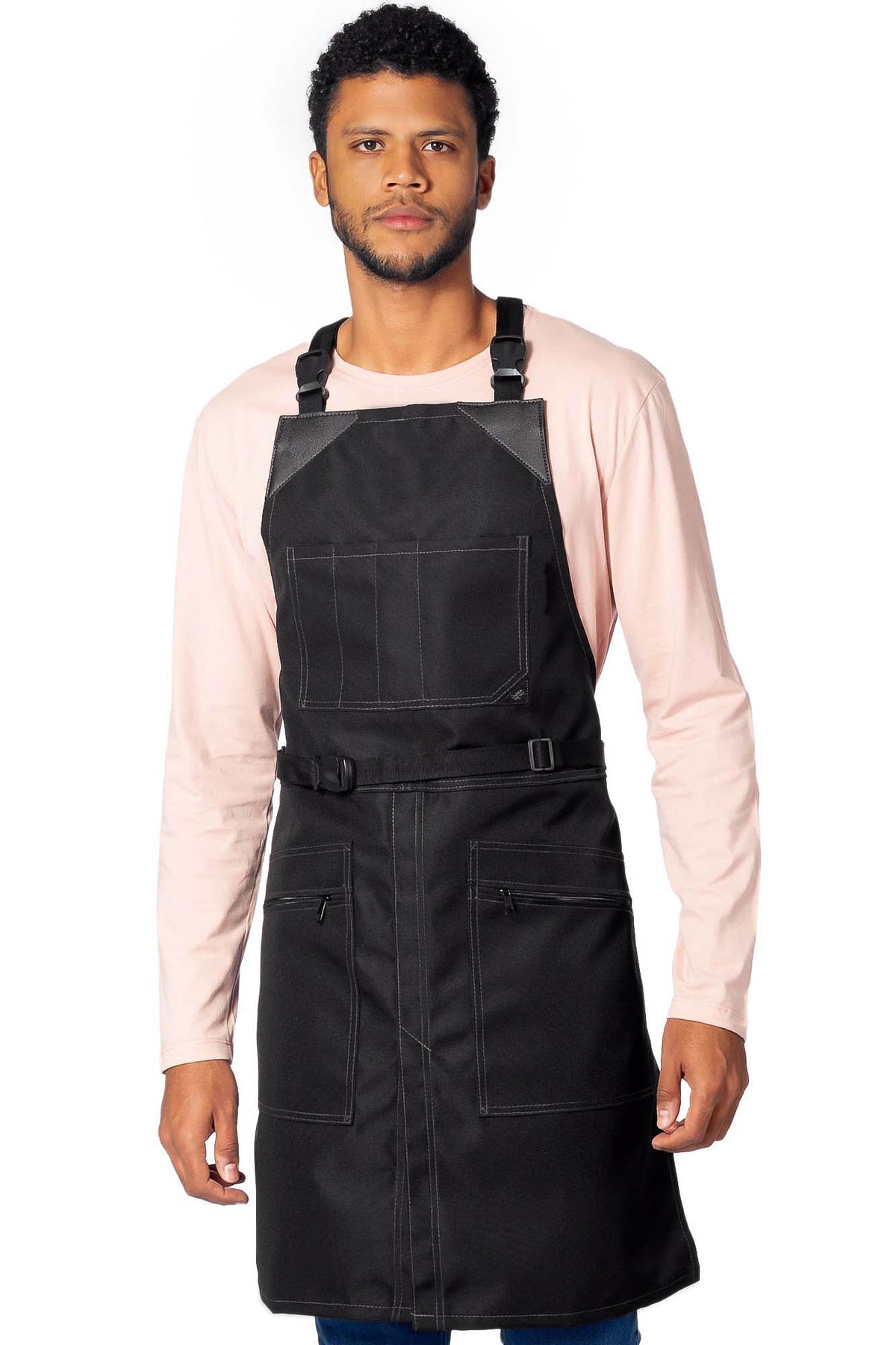 Barber Apron - Water &amp; Chemical Proof, CrossBack, Zip Pocket, Buckle Closure - Hairstylist, Colorist - Under NY Sky