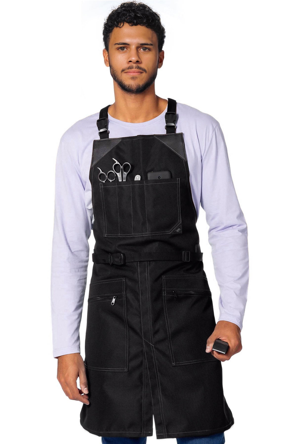 Barber Apron - Water &amp; Chemical Proof, CrossBack, Zip Pocket, Buckle Closure - Hairstylist, Colorist - Under NY Sky