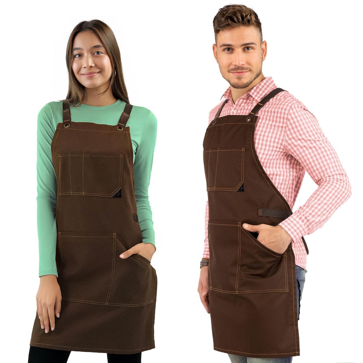 Work Apron - Professional Denim &amp; Twill, Leather Trim, CrossBack, Chef, Bartender, Shop, Server - Under NY Sky