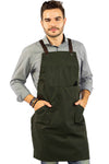 Work Apron - Professional Denim & Twill, Leather Trim, CrossBack, Chef, Bartender, Shop, Server - Under NY Sky