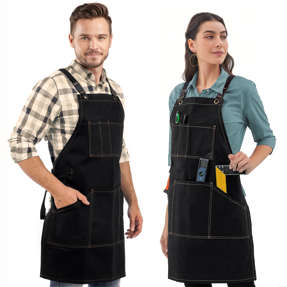 Work Apron - Waxed Canvas, Tool Pockets, CrossBack, Heavy-Duty, Chef, Woodwork, BBQ, Shop - Under NY Sky