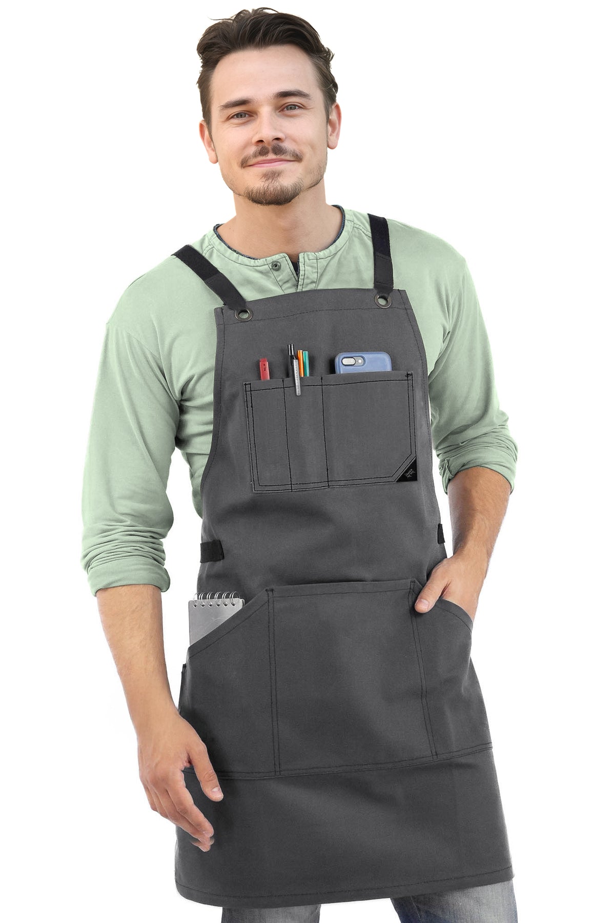 Work Apron - Waxed Canvas, Tool Pockets, CrossBack, Heavy-Duty, Chef, Woodwork, BBQ, Shop - Under NY Sky