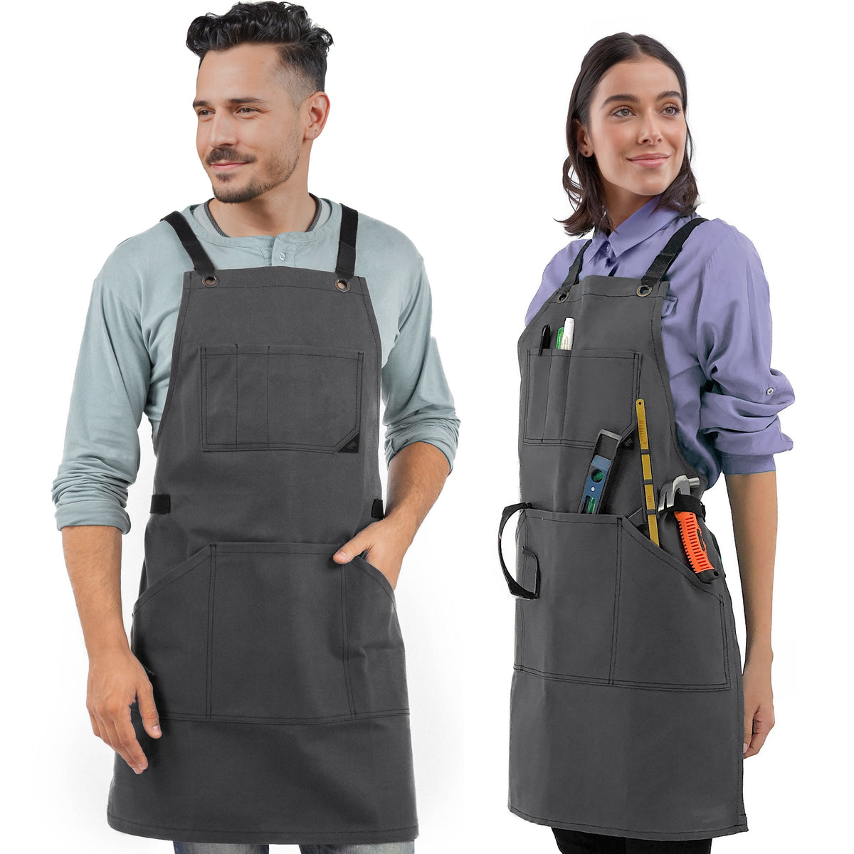 Work Apron - Waxed Canvas, Tool Pockets, CrossBack, Heavy-Duty, Chef, Woodwork, BBQ, Shop - Under NY Sky