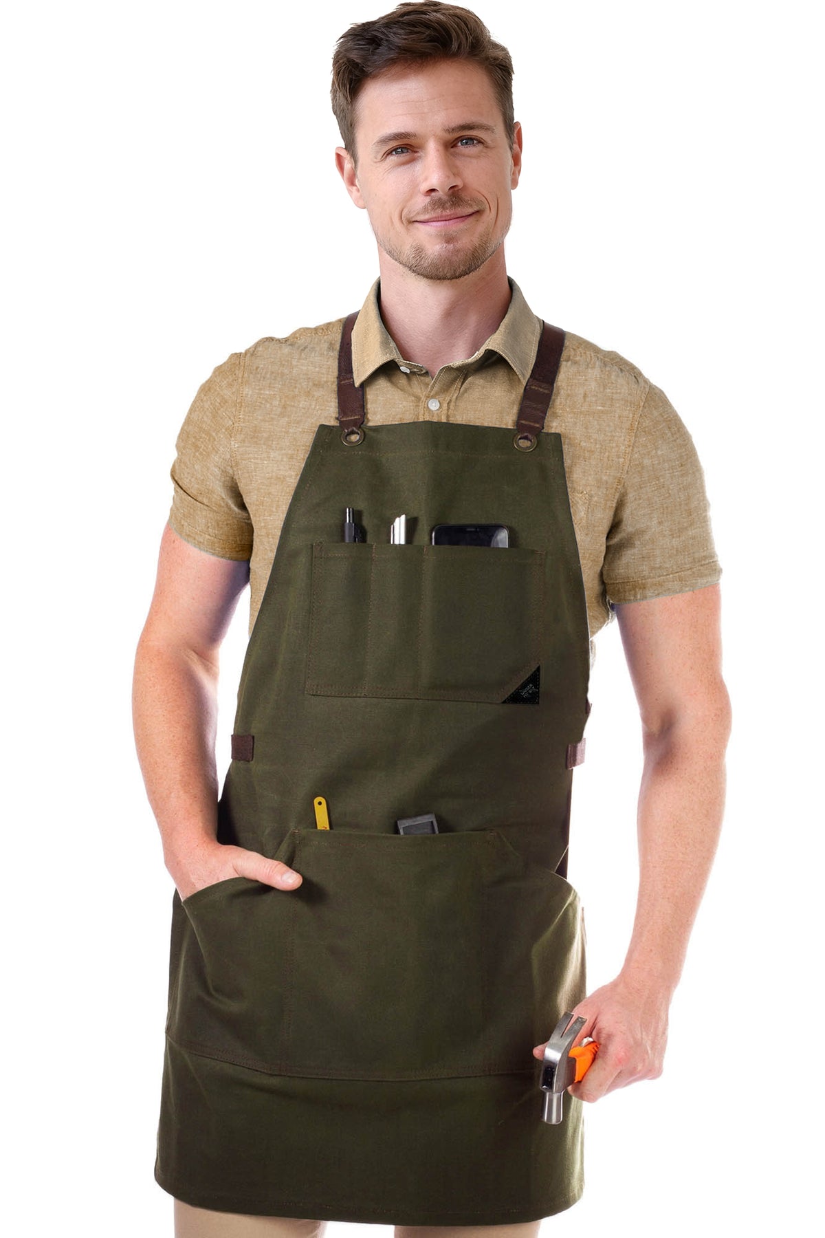 Work Apron - Waxed Canvas, Tool Pockets, CrossBack, Heavy-Duty, Chef, Woodwork, BBQ, Shop - Under NY Sky