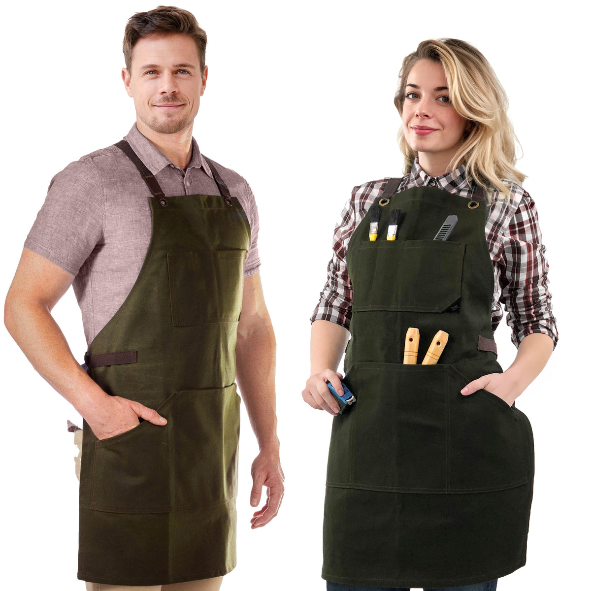 Work Apron - Waxed Canvas, Tool Pockets, CrossBack, Heavy-Duty, Chef, Woodwork, BBQ, Shop - Under NY Sky