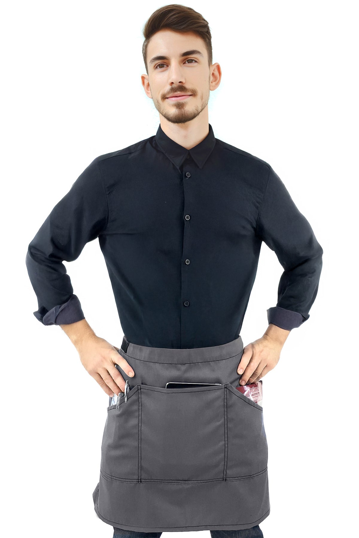 Half Apron - Double Stitched, Many Pockets - Chef, Server, Bistro, Restaurant, Waiter, Shop - Under NY Sky