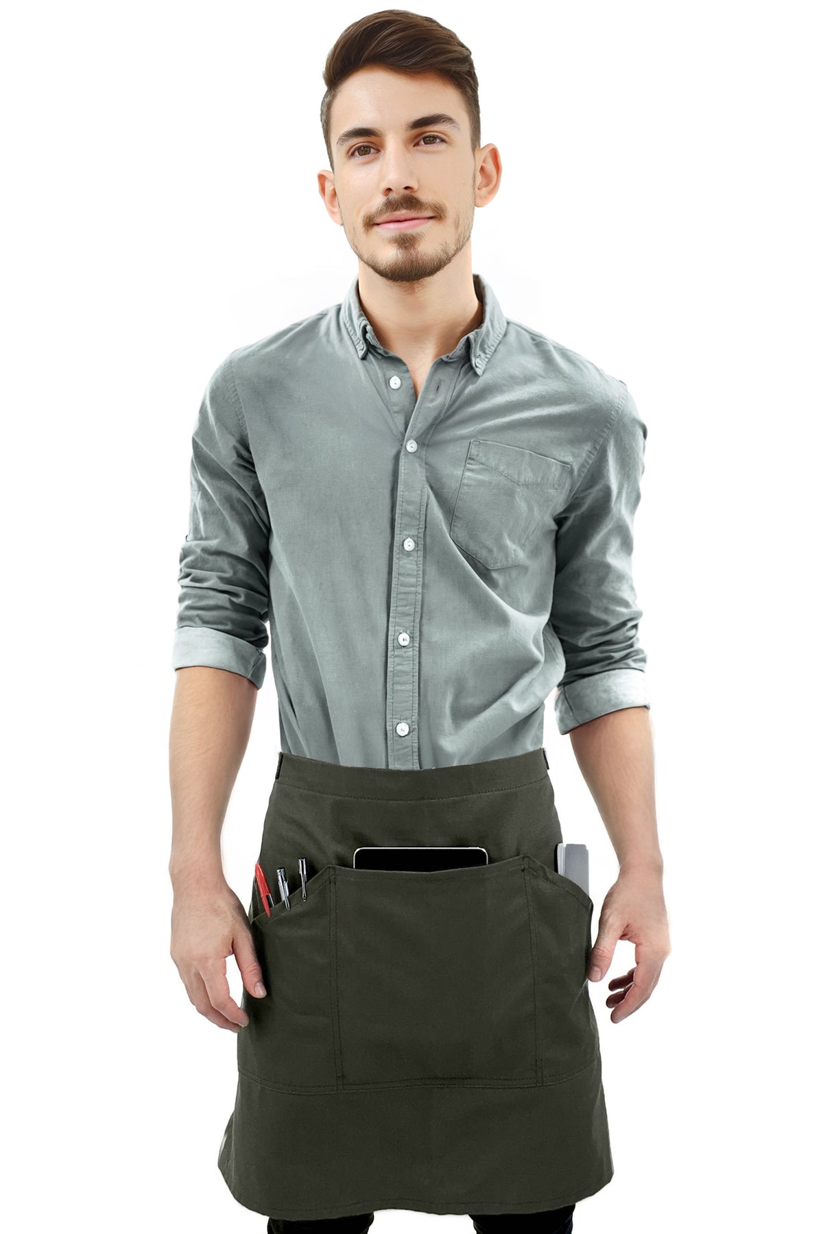 Half Apron - Double Stitched, Many Pockets - Chef, Server, Bistro, Restaurant, Waiter, Shop - Under NY Sky