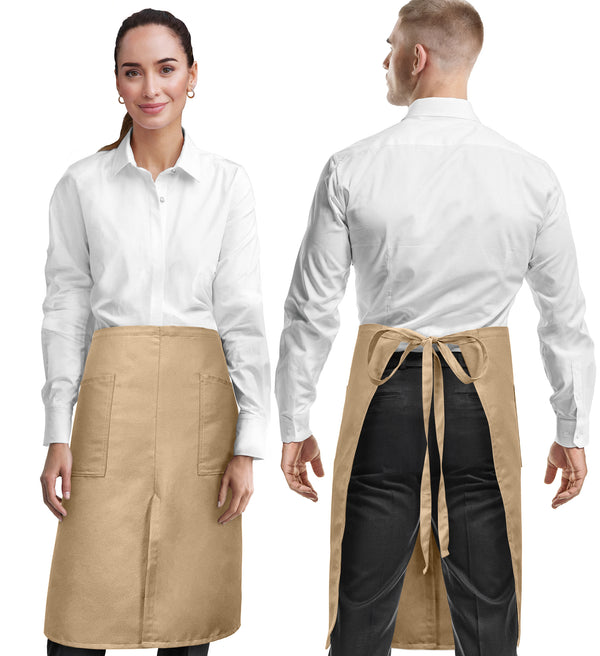 Half Bistro Apron - Long, Slit, 2 Pockets, Waiter, Server, Restaurant