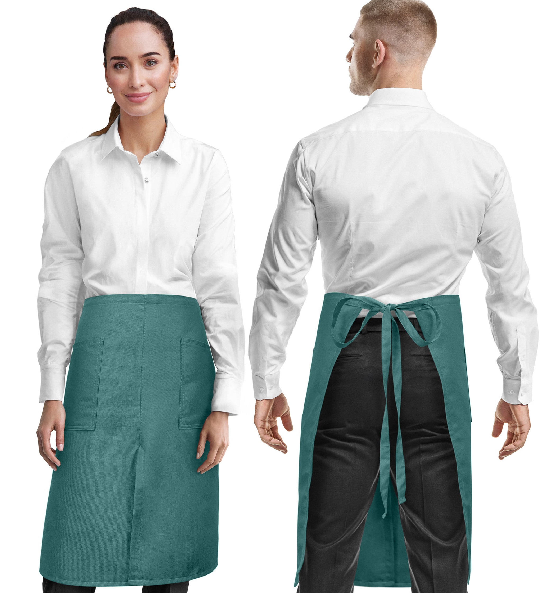 Half Bistro Apron - Long, Front Slit, 2 Pockets - Server, Waiter ...