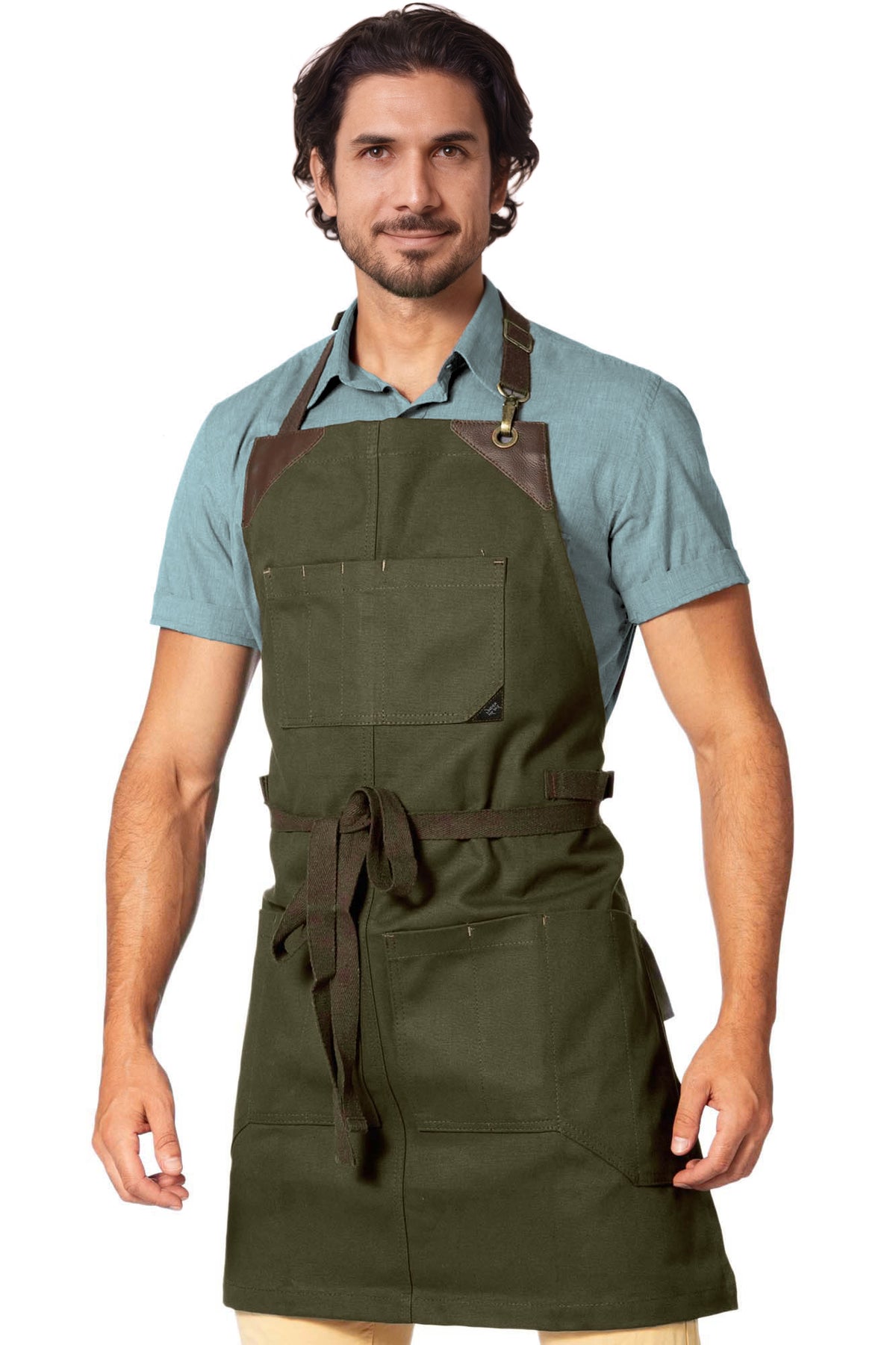 Utility Apron - Heavy-Duty Canvas, Folds into Knife Roll, Leather Trim - Chef, BBQ, Butcher - Under NY Sky 