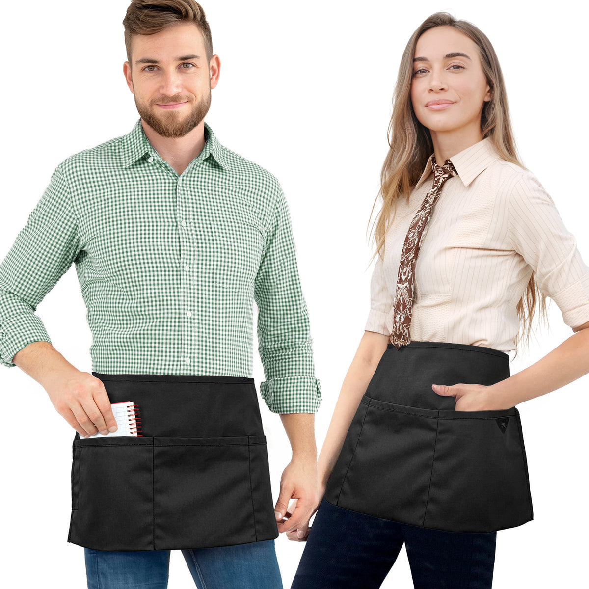Waist Apron - 3 pockets, Durable Twill or Denim - Half Apron - Server, Waiter, Waitress, Bartender, Shop, Restaurant, Bistro Aprons - Under NY Sky