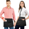 Waist Apron - 3 pockets, Durable Twill - Half Apron - Server, Waiter, Waitress, Bartender, Shop, Restaurant, Bistro Aprons - Black Twill - Under NY Sky - Male and Female models standing together wearing the apron
