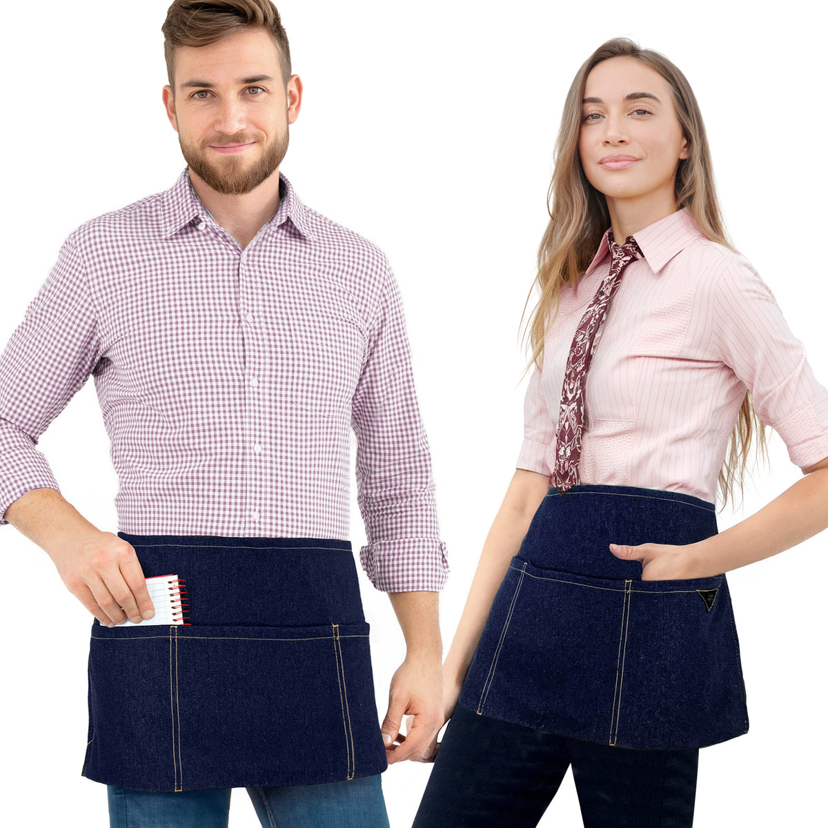 Waist Apron - 3 pockets, Durable Twill or Denim - Half Apron - Server, Waiter, Waitress, Bartender, Shop, Restaurant, Bistro Aprons - Under NY Sky