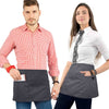 Waist Apron - 3 pockets, Durable Twill - Half Apron - Server, Waiter, Waitress, Bartender, Shop, Restaurant, Bistro Aprons - Gray - Under NY Sky - Male and Female models standing together wearing the apron