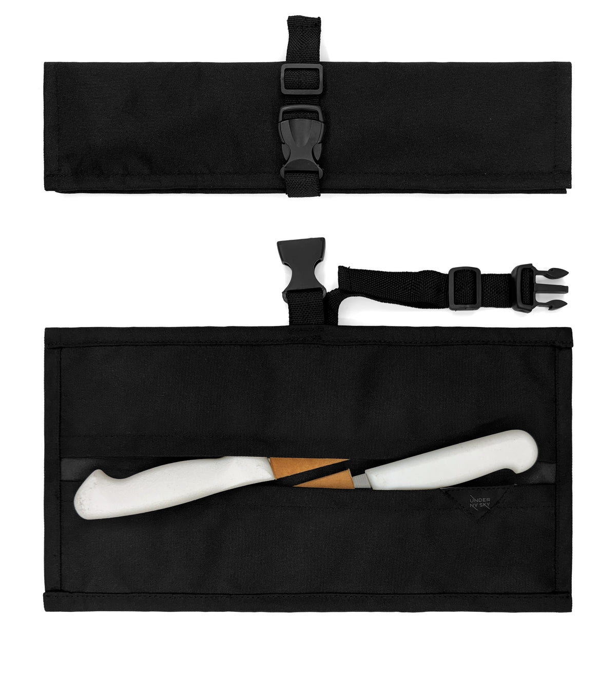 Knife Roll Case - 1 to 6 Slots - Oxford Canvas Pouch, Leather Reinforced - Portable for Cooking Tools, Utensils, Cutlery Knives -  Under NY Sky