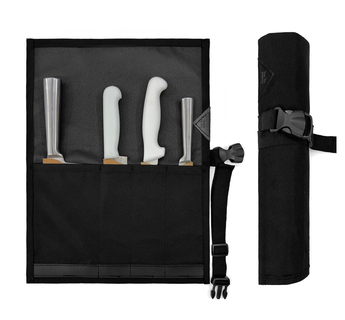 Knife Roll Case - 1 to 6 Slots - Oxford Canvas Pouch, Leather Reinforced - Portable for Cooking Tools, Utensils, Cutlery Knives -  Under NY Sky