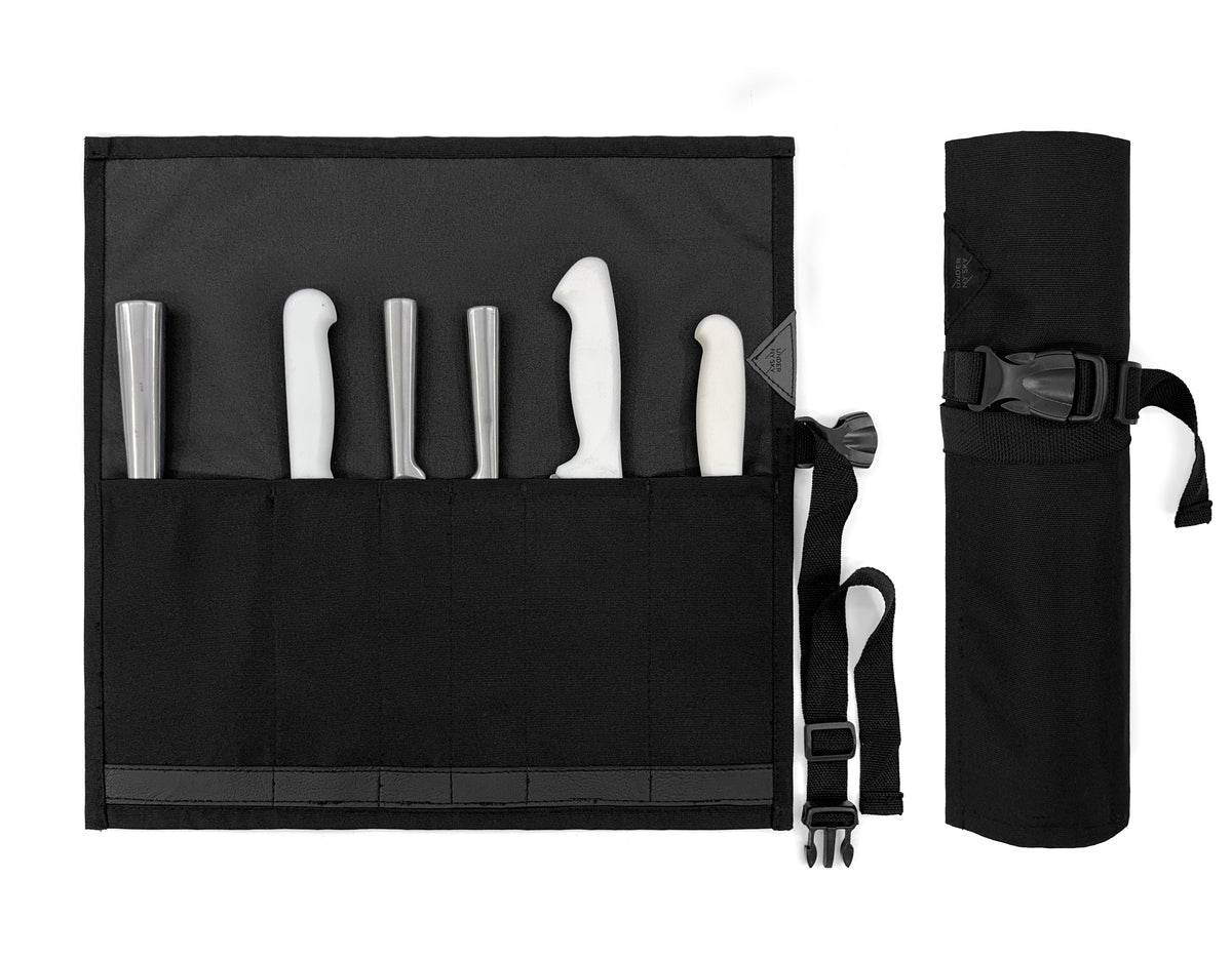 Knife Roll Case - 1 to 6 Slots - Oxford Canvas Pouch, Leather Reinforced - Portable for Cooking Tools, Utensils, Cutlery Knives -  Under NY Sky