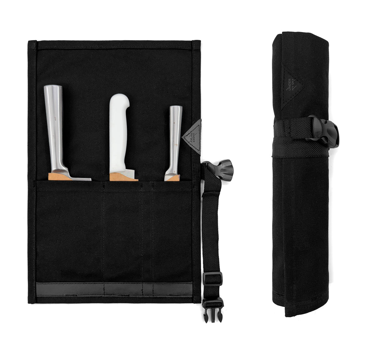 Knife Roll Case - 1 to 6 Slots - Waxed Canvas Pouch, Leather Reinforced - Portable for Cooking Tools, Utensils, Cutlery Knives -  Under NY Sky