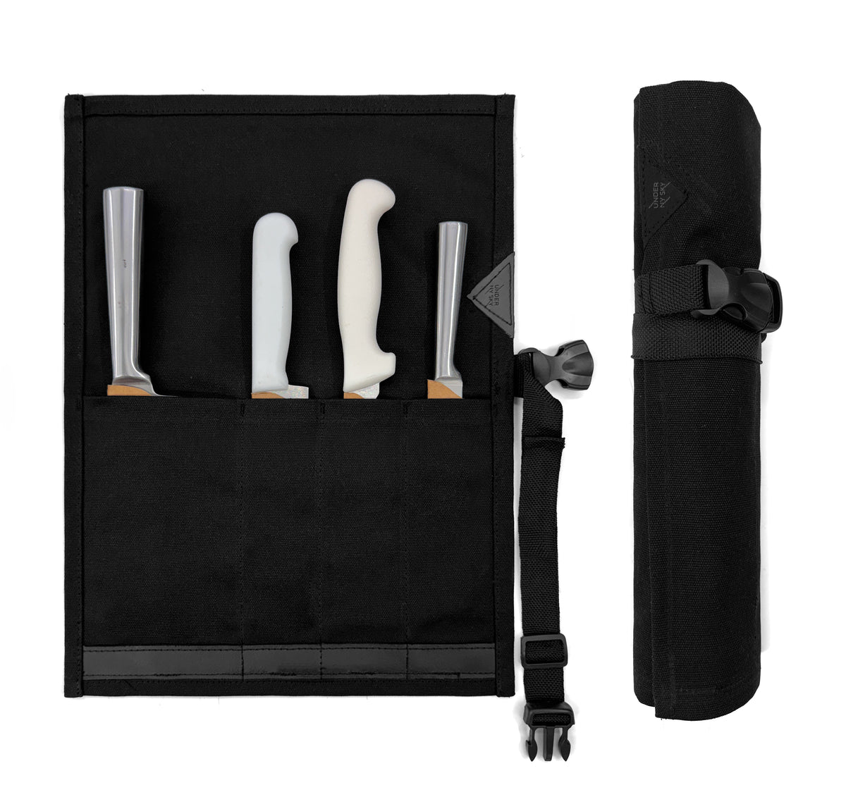 Knife Roll Case - 1 to 6 Slots - Waxed Canvas Pouch, Leather Reinforced - Portable for Cooking Tools, Utensils, Cutlery Knives -  Under NY Sky