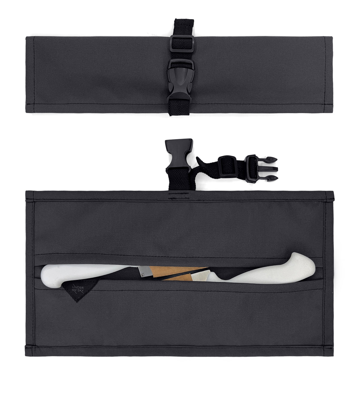 Knife Roll Case - 1 to 6 Slots - Oxford Canvas Pouch, Leather Reinforced - Portable for Cooking Tools, Utensils, Cutlery Knives -  Under NY Sky