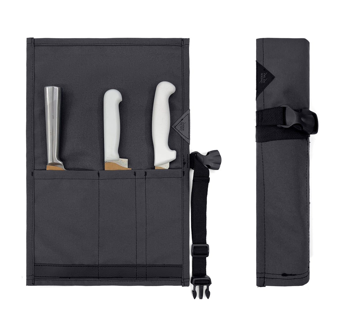 Knife Roll Case - 1 to 6 Slots - Oxford Canvas Pouch, Leather Reinforced - Portable for Cooking Tools, Utensils, Cutlery Knives -  Under NY Sky