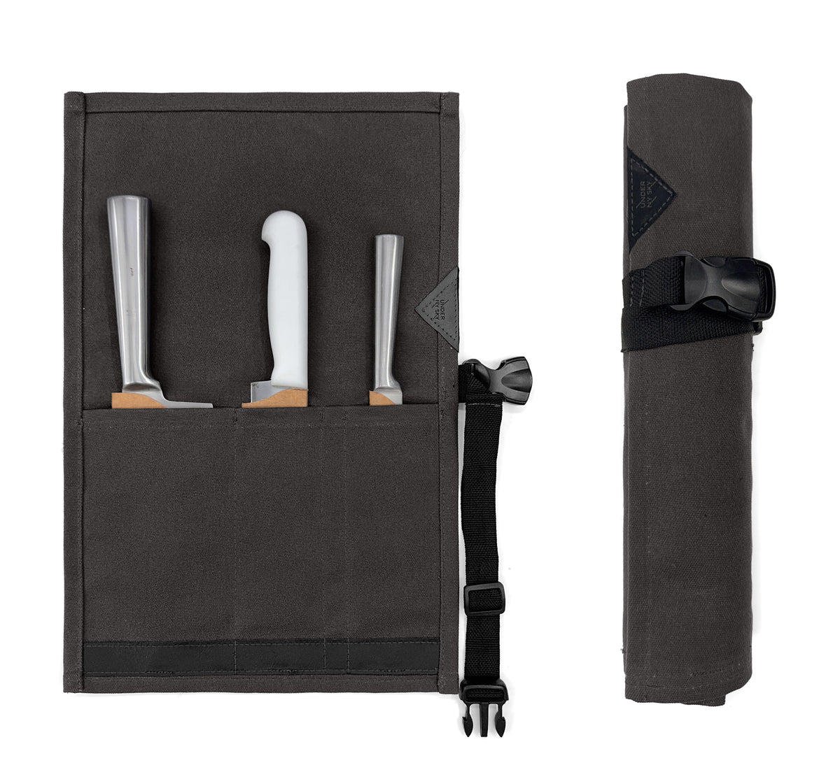 Knife Roll Case - 1 to 6 Slots - Waxed Canvas Pouch, Leather Reinforced - Portable for Cooking Tools, Utensils, Cutlery Knives -  Under NY Sky