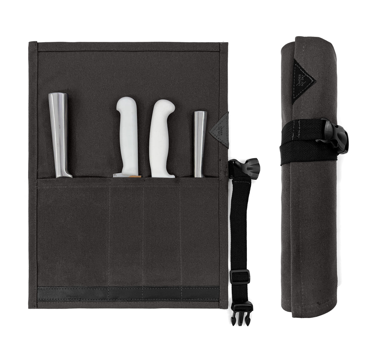 Knife Roll Case - 1 to 6 Slots - Waxed Canvas Pouch, Leather Reinforced - Portable for Cooking Tools, Utensils, Cutlery Knives -  Under NY Sky