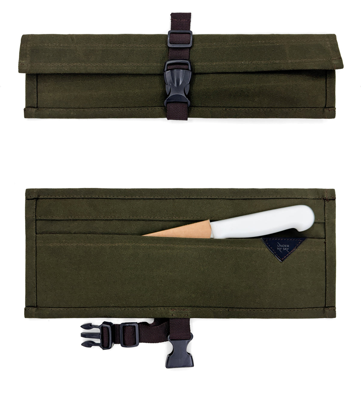 Knife Roll Case - 1 to 6 Slots - Waxed Canvas Pouch, Leather Reinforced - Portable for Cooking Tools, Utensils, Cutlery Knives -  Under NY Sky