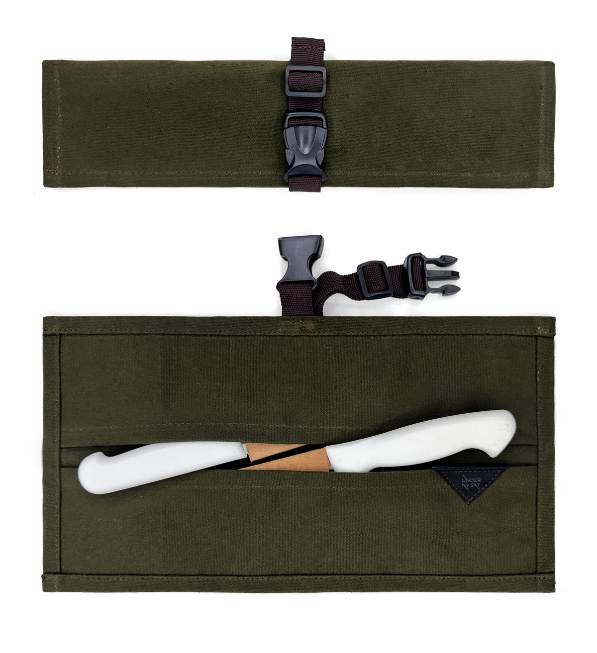 Knife Roll Case - 1 to 6 Slots - Waxed Canvas Pouch, Leather Reinforced - Portable for Cooking Tools, Utensils, Cutlery Knives -  Under NY Sky