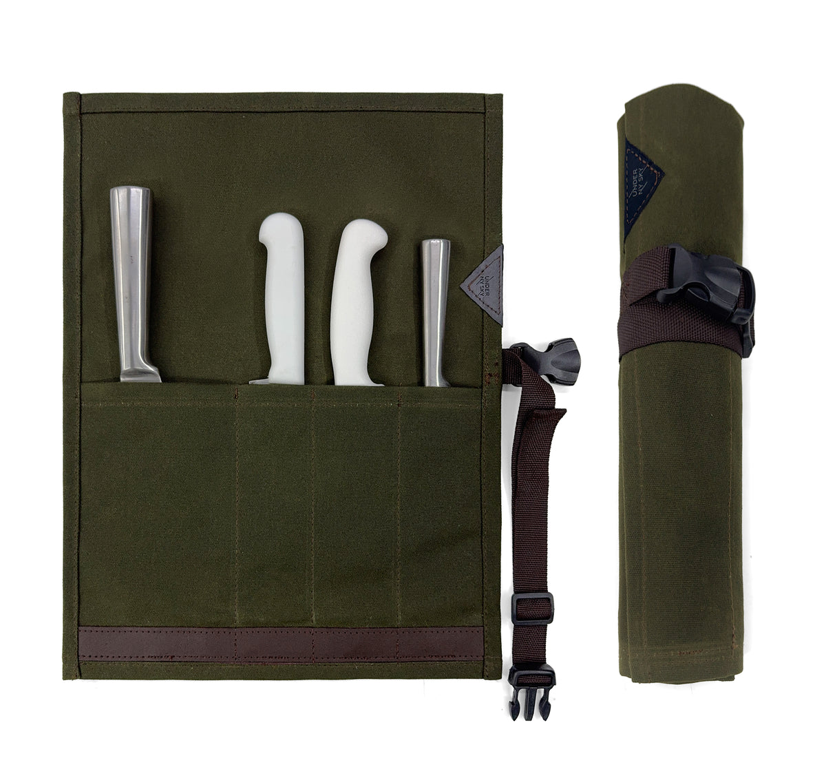 Knife Roll Case - 1 to 6 Slots - Waxed Canvas Pouch, Leather Reinforced - Portable for Cooking Tools, Utensils, Cutlery Knives -  Under NY Sky