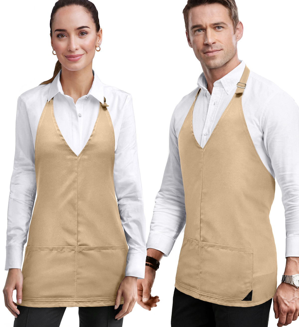 V Neck Short Apron - Tuxedo Style - Lightweight, 3 Pockets - Server, Waiter, Bistro, Restaurant - Under NY Sky