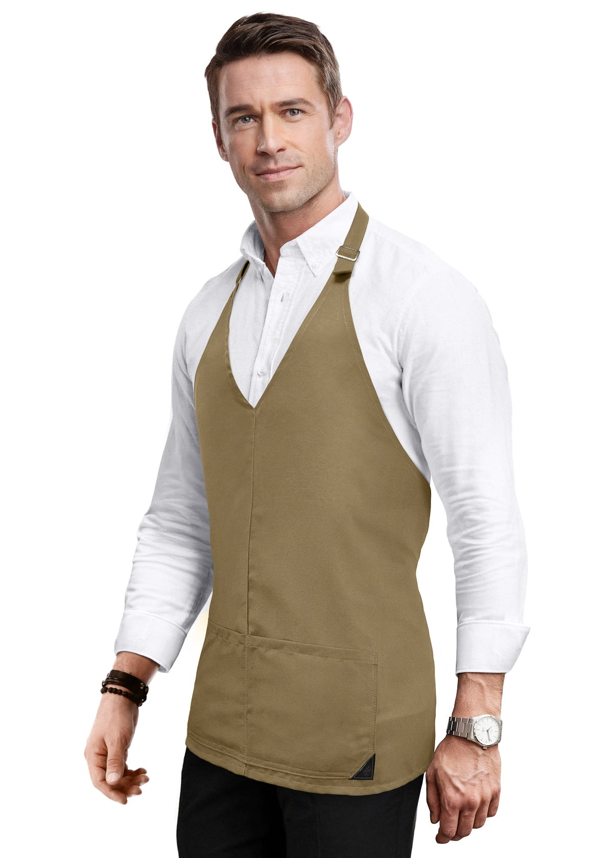 V Neck Short Apron - Tuxedo Style - Lightweight, 3 Pockets - Server, Waiter, Bistro, Restaurant - Under NY Sky