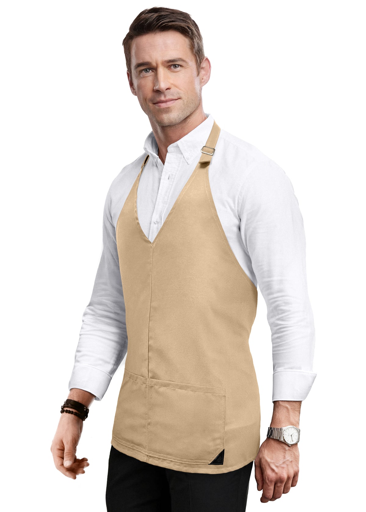 V Neck Short Apron - Tuxedo Style - Lightweight, 3 Pockets - Server, Waiter, Bistro, Restaurant - Under NY Sky