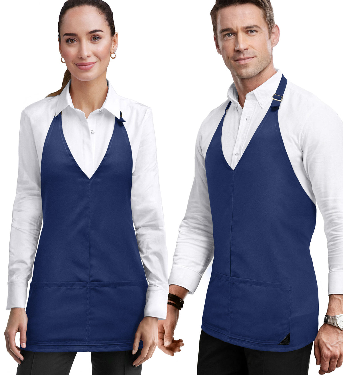 V Neck Short Apron - Tuxedo Style - Lightweight, 3 Pockets - Server, Waiter, Bistro, Restaurant - Under NY Sky