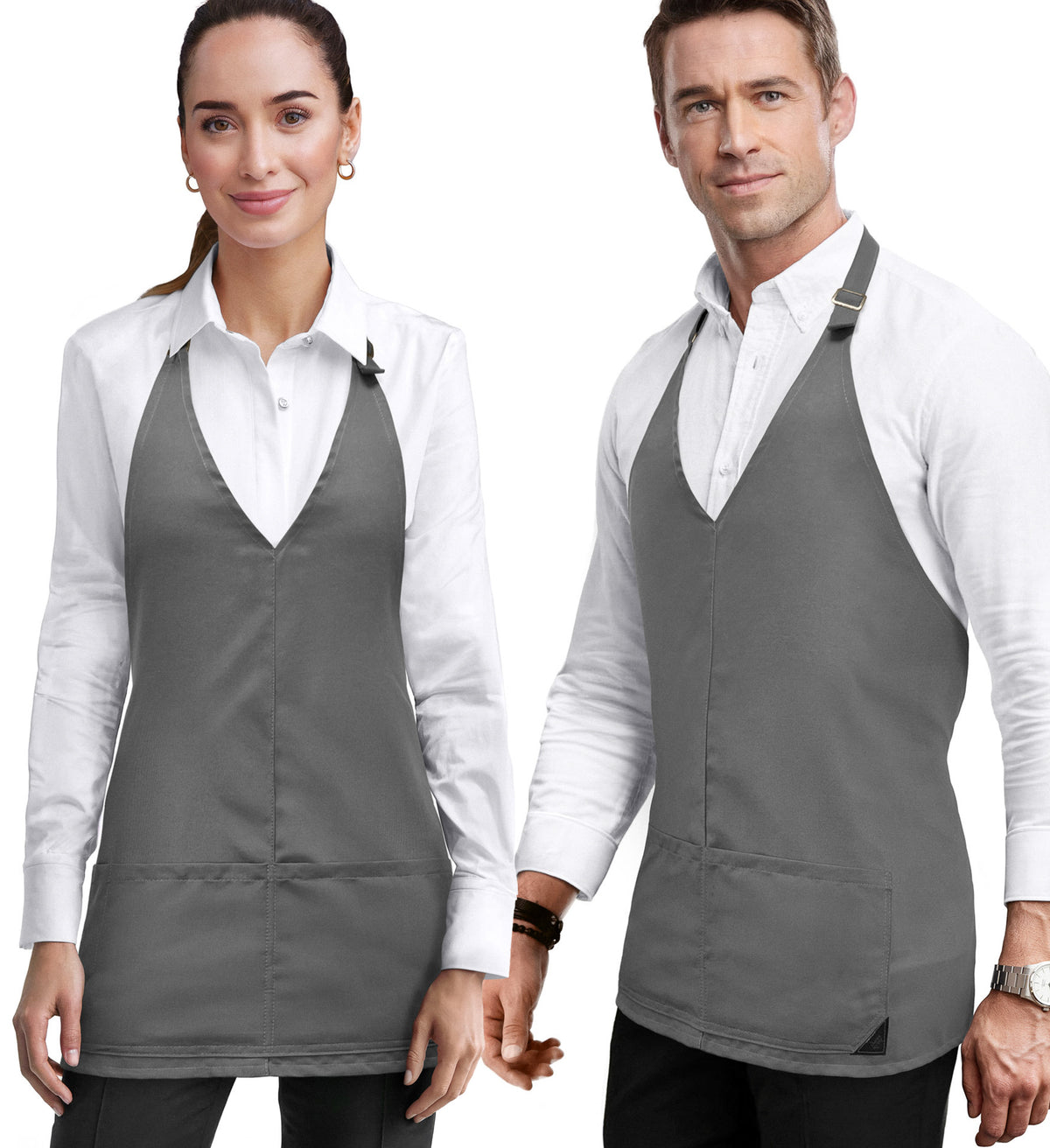 V Neck Short Apron - Tuxedo Style - Lightweight, 3 Pockets - Server, Waiter, Bistro, Restaurant - Under NY Sky