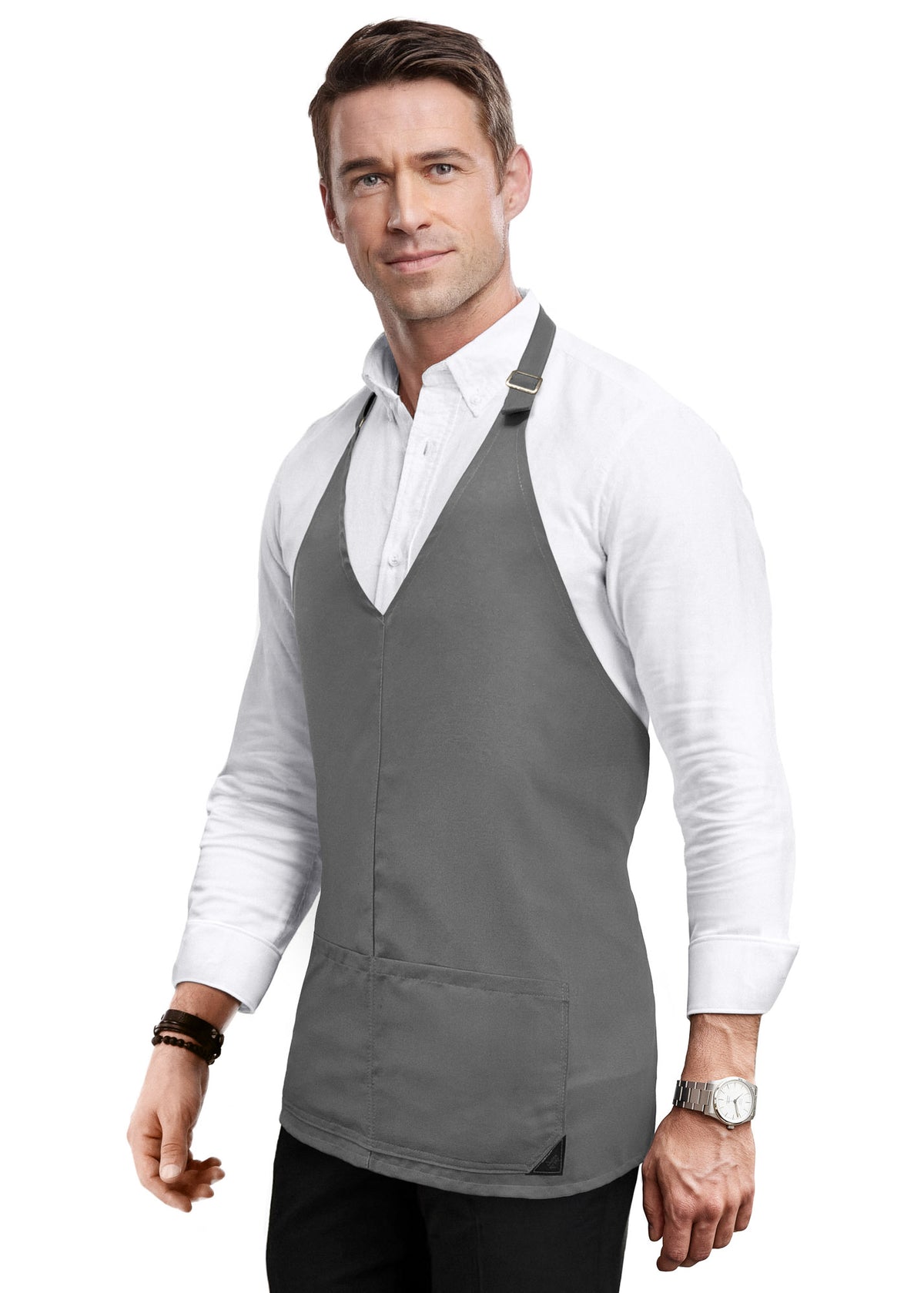 V Neck Short Apron - Tuxedo Style - Lightweight, 3 Pockets - Server, Waiter, Bistro, Restaurant - Under NY Sky