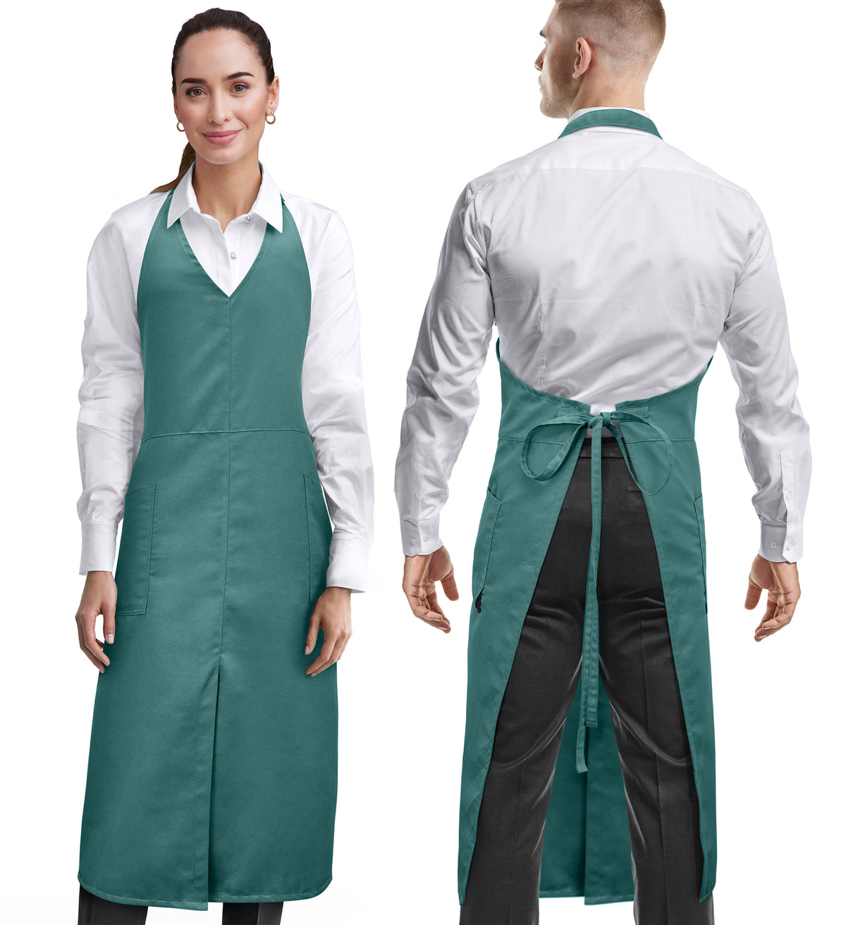 V Neck Long Apron Tuxedo Style - Front Slit, 2 Pockets - Server, Waiter, Chef, Bistrot, Restaurant -  Under NY Sky