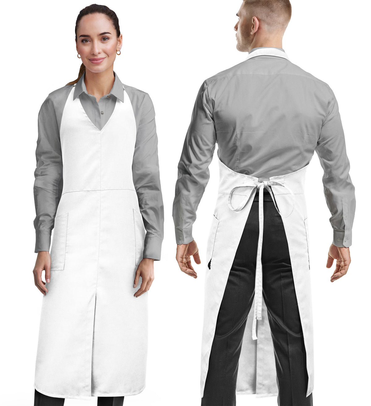 V Neck Long Apron Tuxedo Style - Front Slit, 2 Pockets - Server, Waiter, Chef, Bistrot, Restaurant -  Under NY Sky