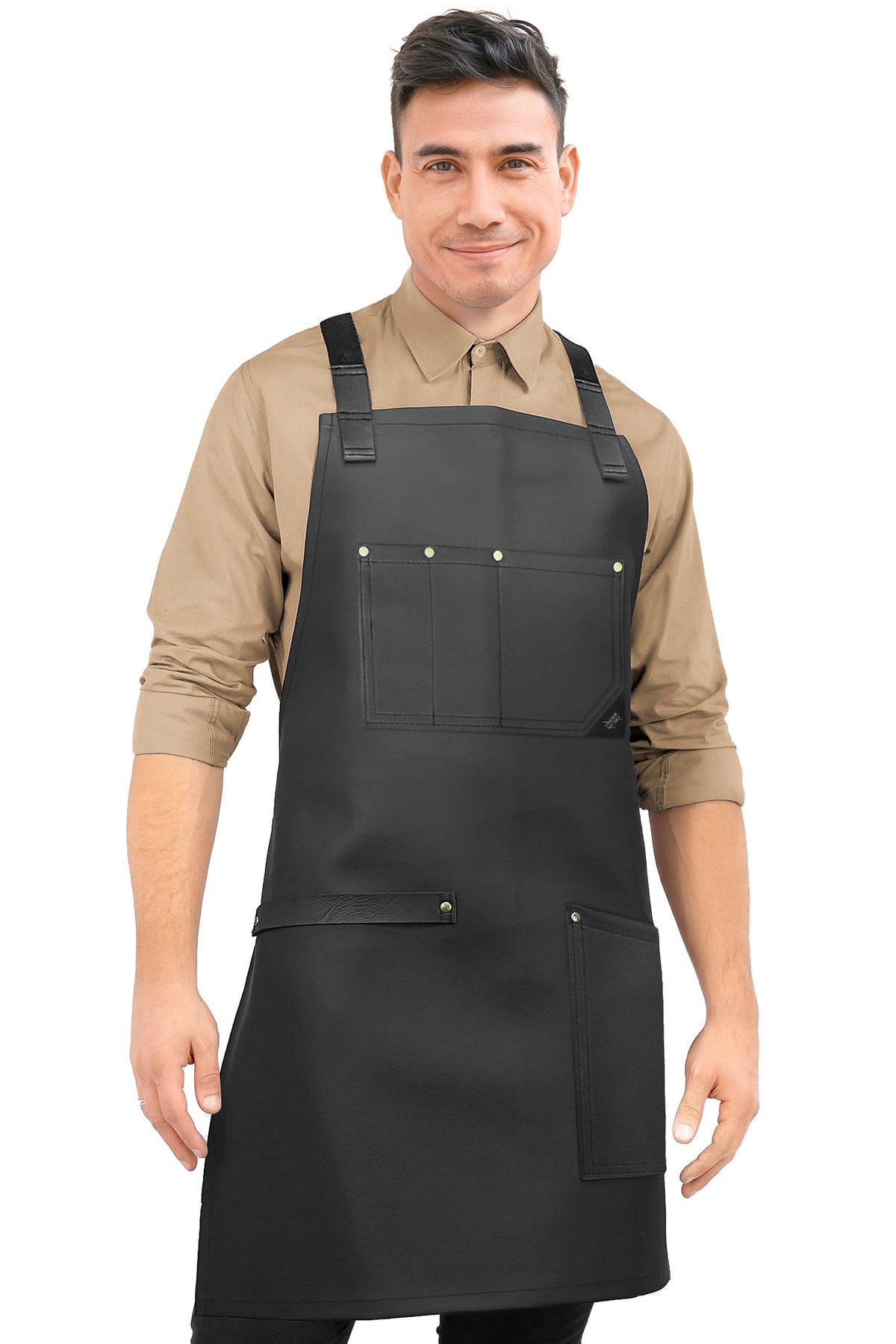 Leather Apron, Cross-back Straps, Reinforced, for Barbers - Vegan Leather - Black or Brown -  Under NY Sky