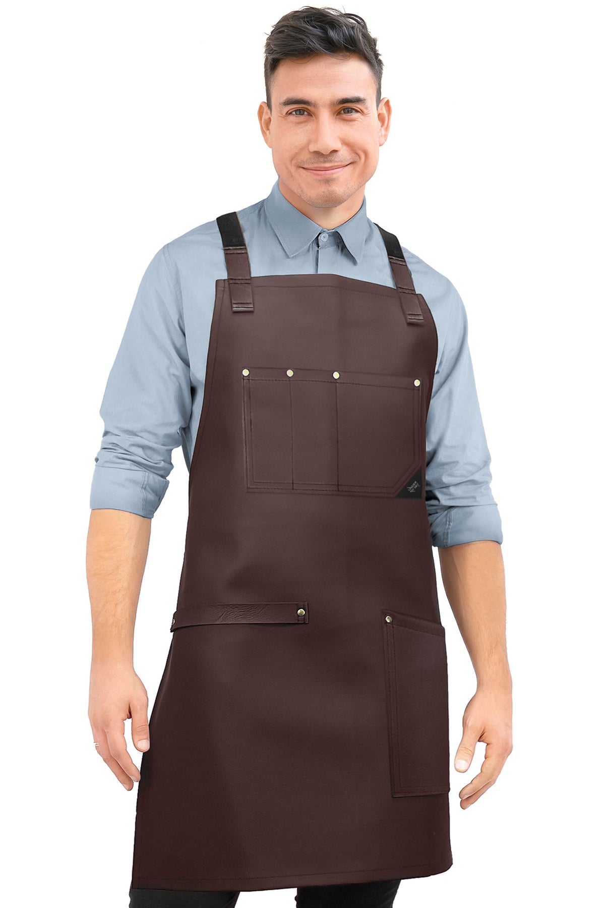 Leather Apron, Cross-back Straps, Reinforced, for Barbers - Vegan Leather - Black or Brown -  Under NY Sky