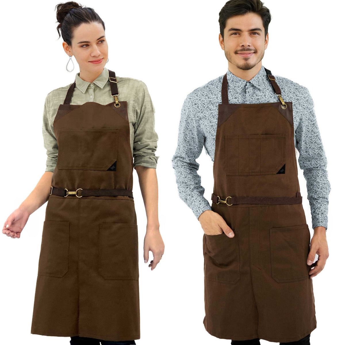 Chef Apron - Twill, No-Tie, Leather Trim, Split - Chef, Bartender, Barista, Grill, Shop - Under NY Sky