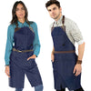 Denim Apron - Easy-Fastening, Leather Trim, Adjustable - Chef, Bartender, BBQ, Shop, Barber, Salon