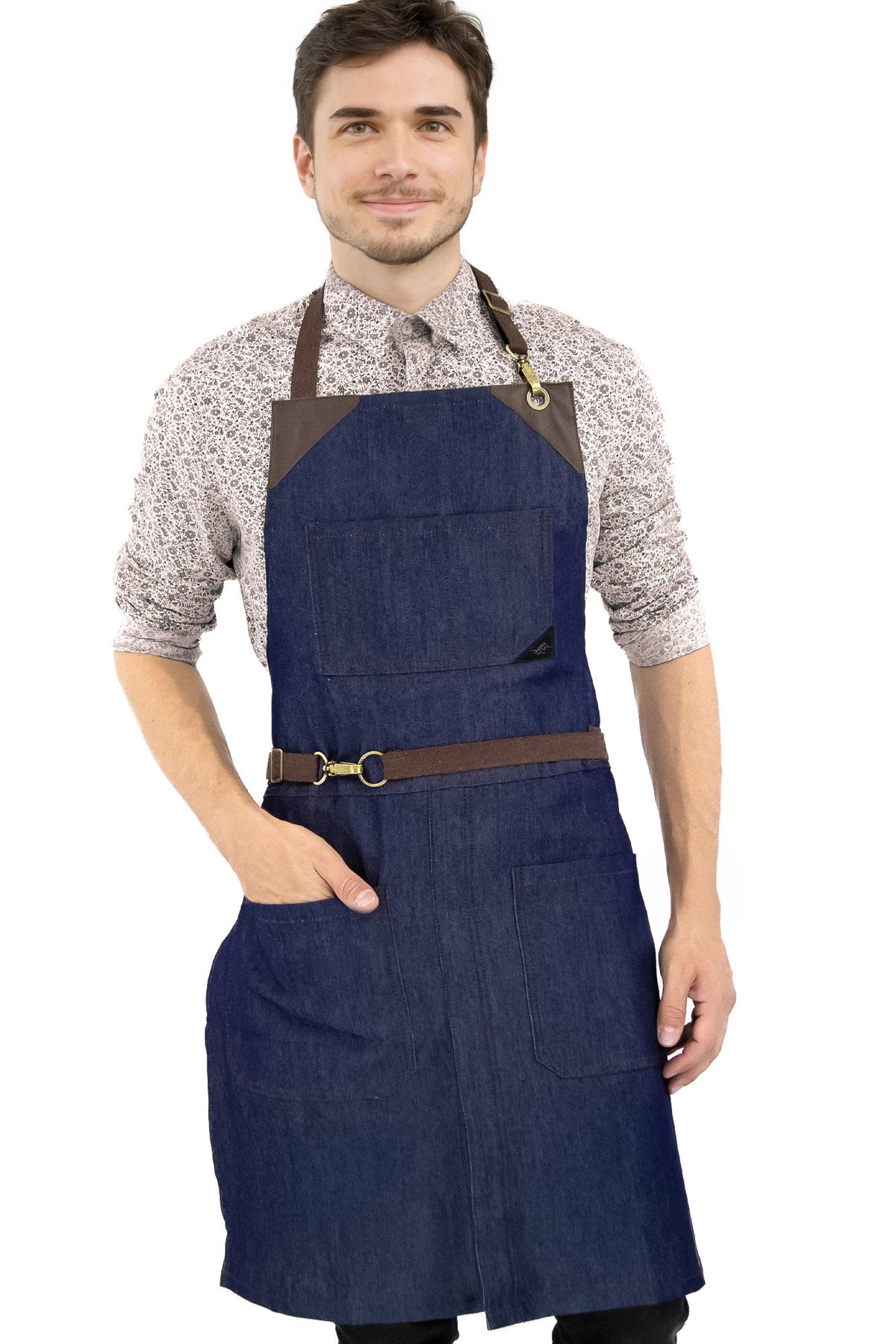 Denim Apron - Easy-Fastening, Leather Trim, Adjustable - Chef, Bartender, BBQ, Shop, Barber, Salon - Under NY Sky