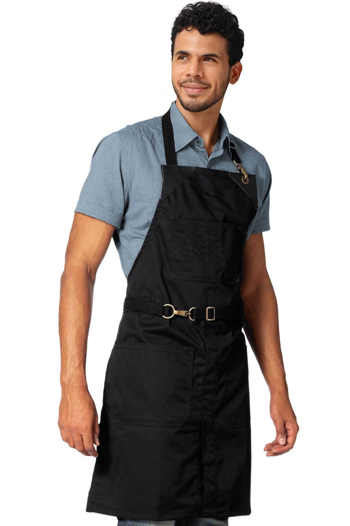 Chef Apron - Twill, No-Tie, Leather Trim, Split - Chef, Bartender, Barista, Grill, Shop - Under NY Sky